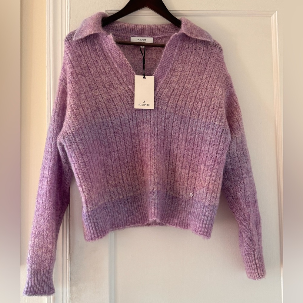 Scalpers Polo Brushed Jumper Sweater In Purple Lilac — image 6 of 8